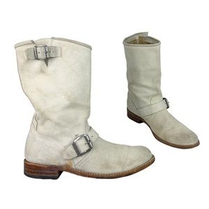Sendra 2944 Womens Leather Engineer Bikers Boots Sz 8 White Distressed Buckle